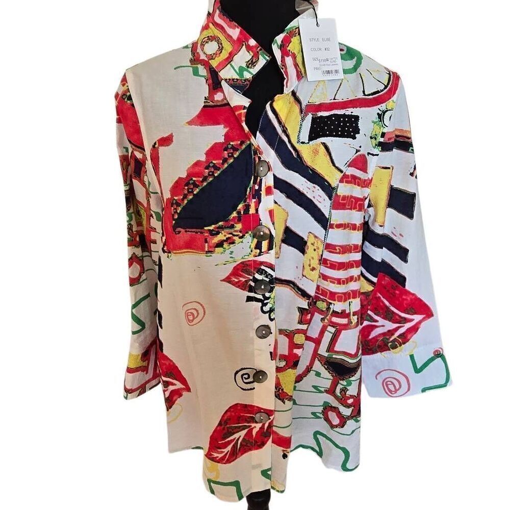 NWT Lior Womens Elise Multicolor Long Sleeve Button Front Tunic Blouse Size Smal